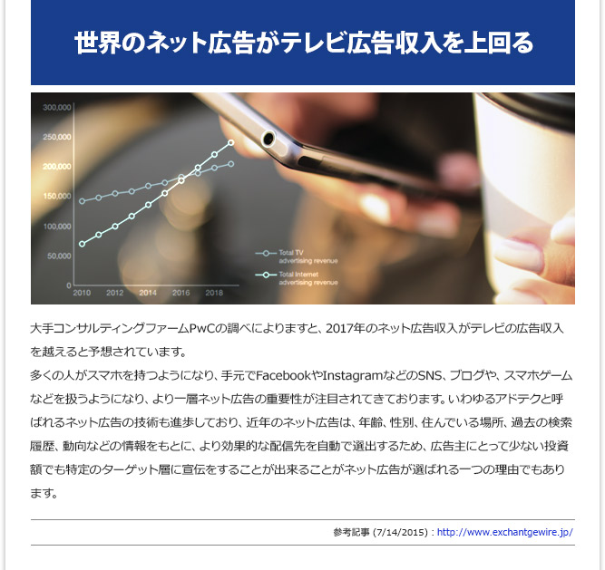 IT記事② - 世界のネット広告がテレビ広告収入を上回る(7/14/2015)