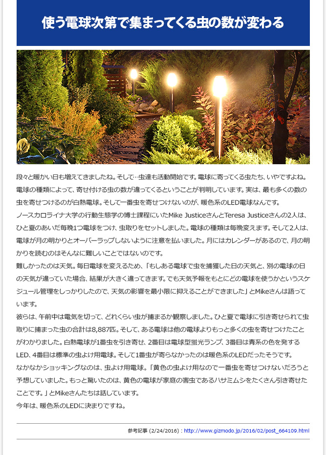 IT記事① - 使う電球次第で集まってくる虫の数が変わる