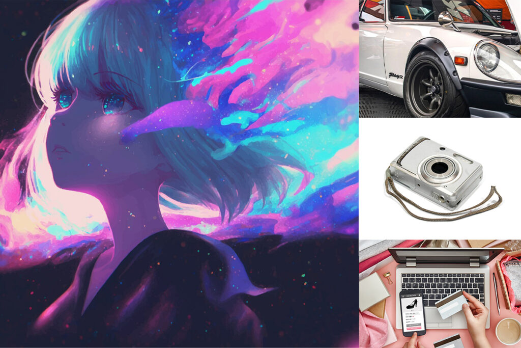 アニメ描写、日本旧車、ちょい古デジカメ、ファッションサイトでの買い物