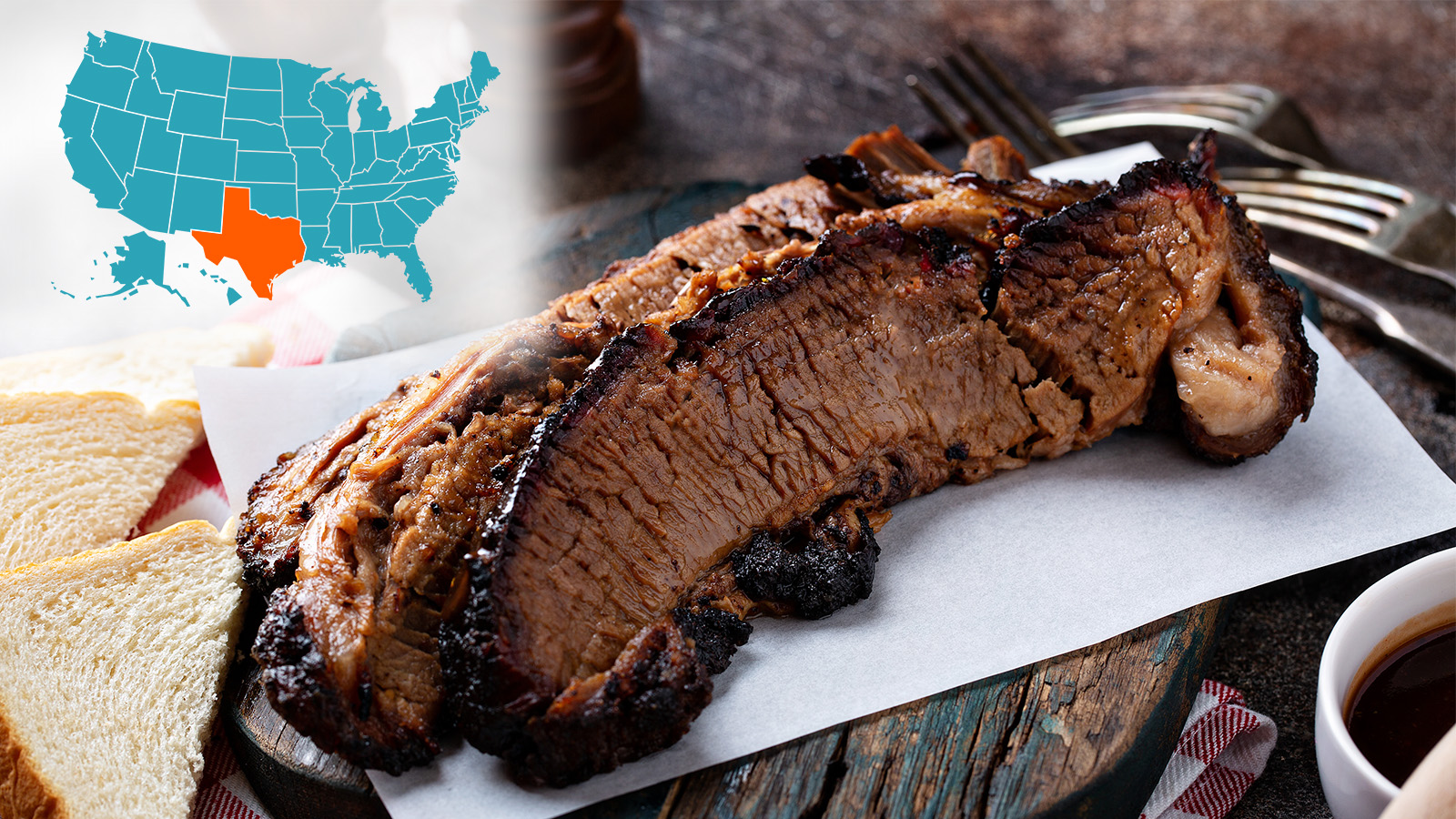 TEXASの地図とビーフブリスケット