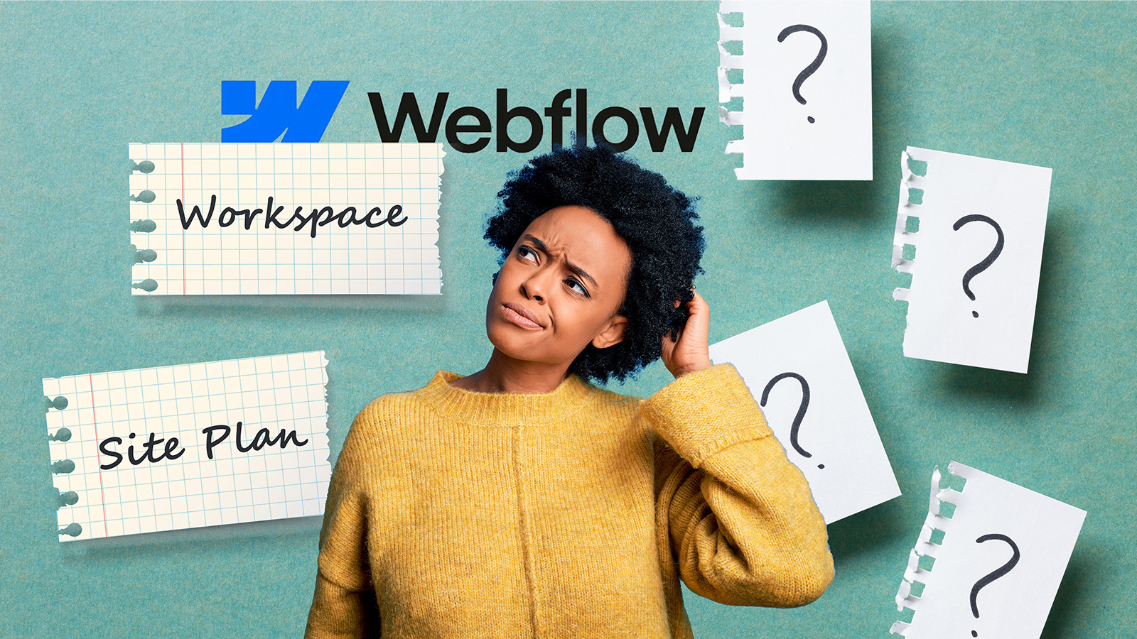 WebflowのWorkspaceやSite Planに悩む女性
