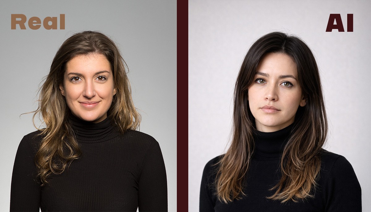 本物の女性と画像とAI生成の女性の比較