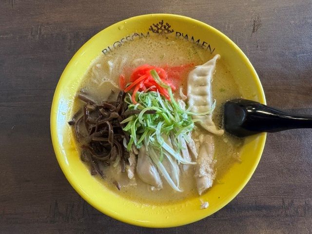 黄色い丼に入ったTaishi Hainan ChickenのTsubaki Tori Paitan